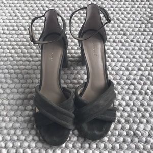 Olive green suede Ann Taylor stacked heels